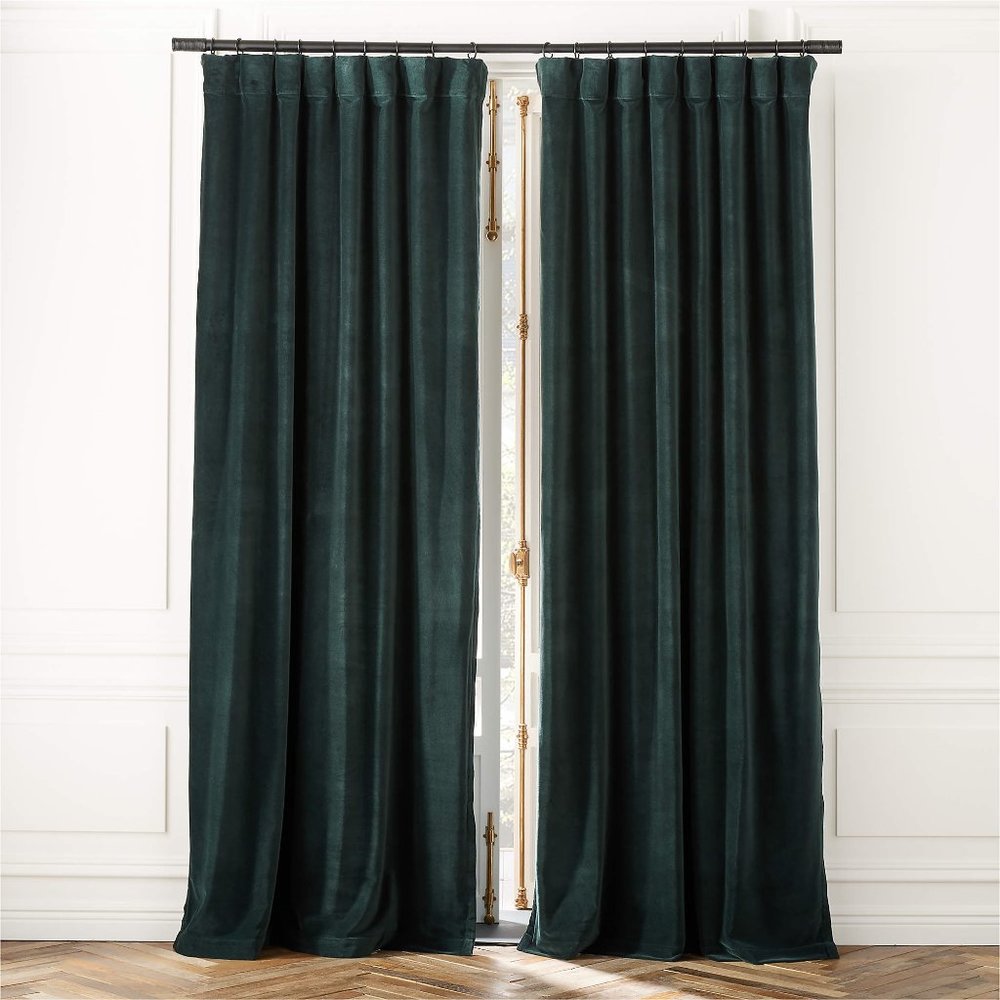 DARK GREEN ORGANIC COTTON VELVET WINDOW CURTAIN PANEL 48"X96'' - Brand new